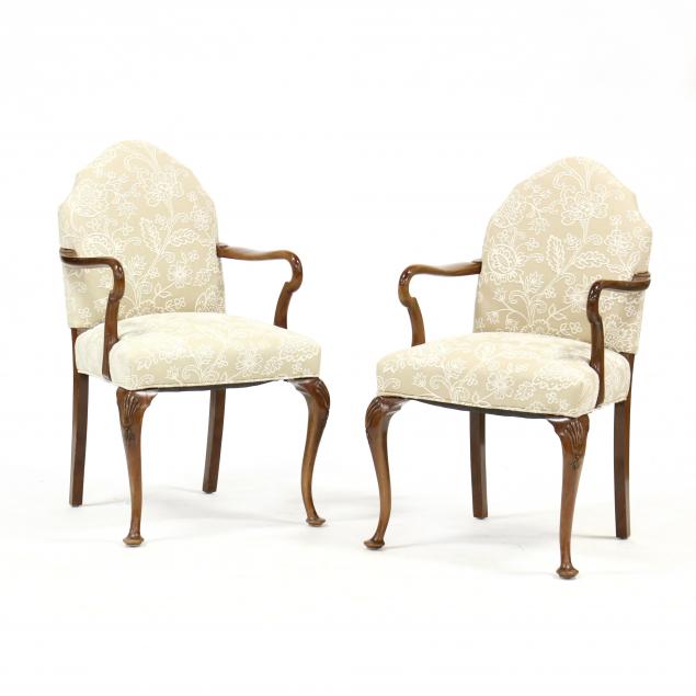 PAIR OF QUEEN ANNE STYLE UPHOLSTERED