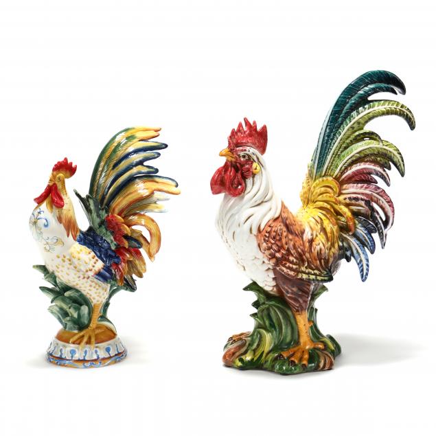 TWO LARGE CONTEMPORARY CERAMICS, A ROOSTER