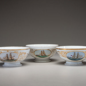 Three English Parcel Gilt and Hand-Painted