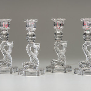 Four Molded Glass Dolphin Candlesticks Attributed 34a87b
