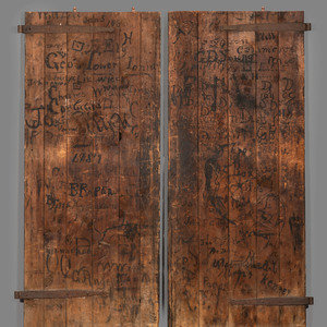Two Painted Wood Barn Doors 19th 34a90a