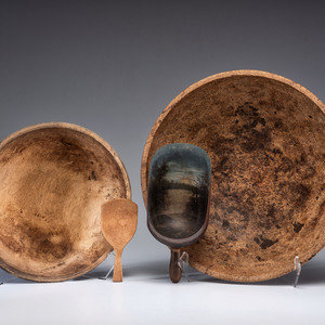 Two Turned Wood Dough Bowls
with two