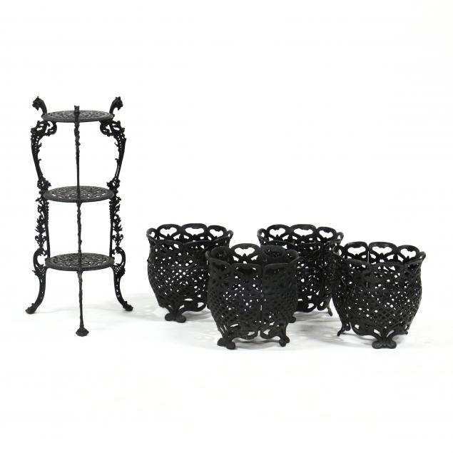 FOUR CAST IRON JARDINIERES AND 34a948