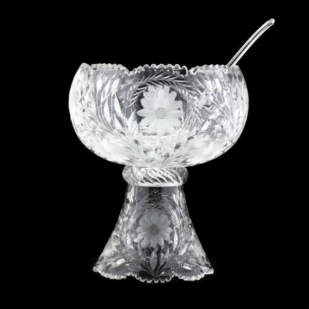 CUT GLASS PUNCH BOWL ON STAND Early