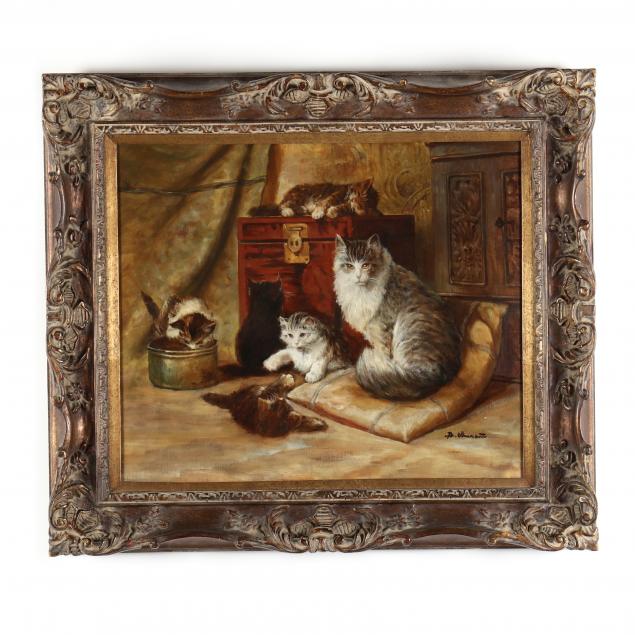 FRAMED PAINTING OF CATS AT PLAY Oil