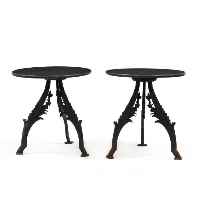 PAIR OF IRON AND MARBLE TABLES 34abdc
