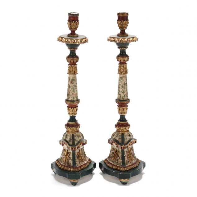 PAIR OF POLYCHROME AND GILTWOOD