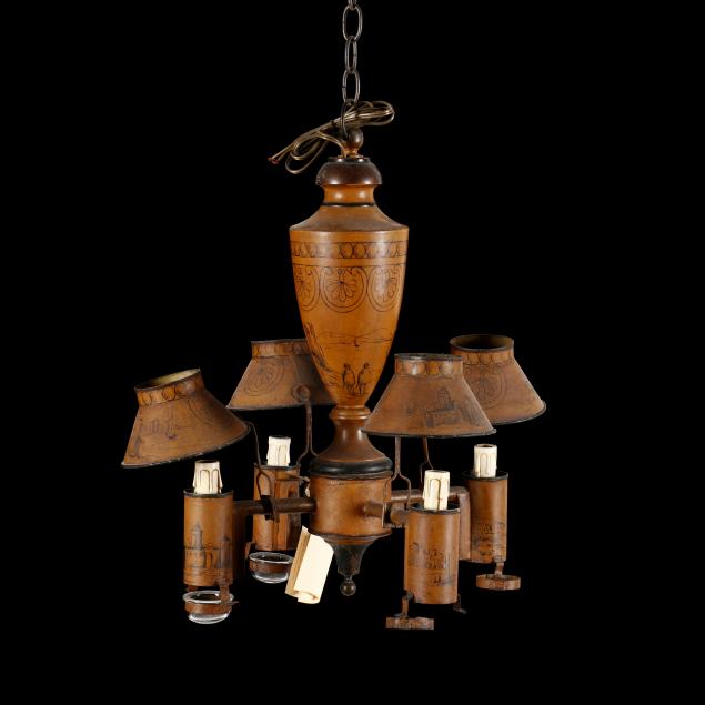 ANTIQUE DIMINUTIVE TOLE CHANDELIER