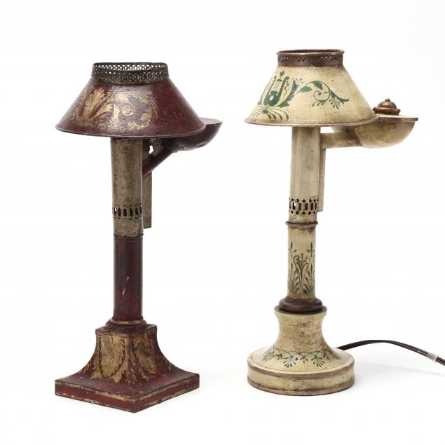 TWO TOLE OIL LAMPS 19th century,