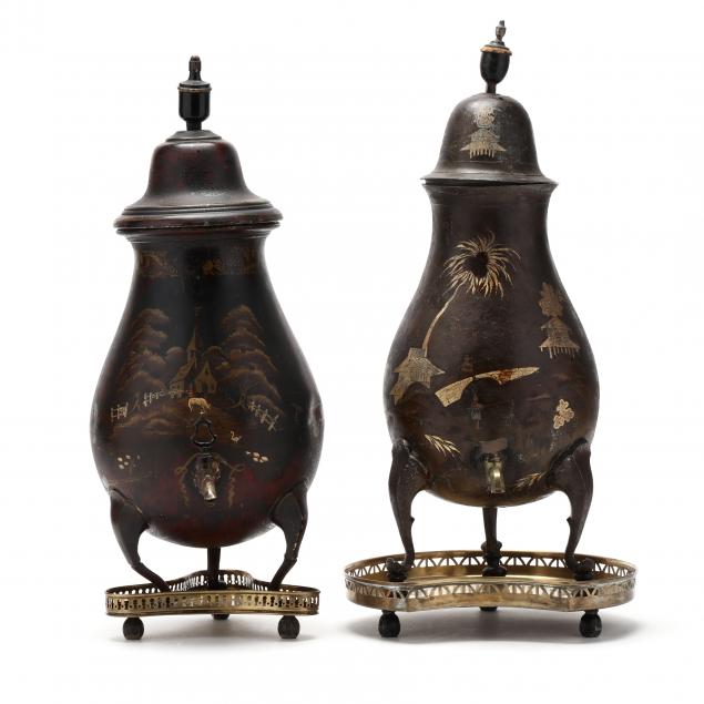 TWO CONTINENTAL TOLE SAMOVARS 19th 34ac11