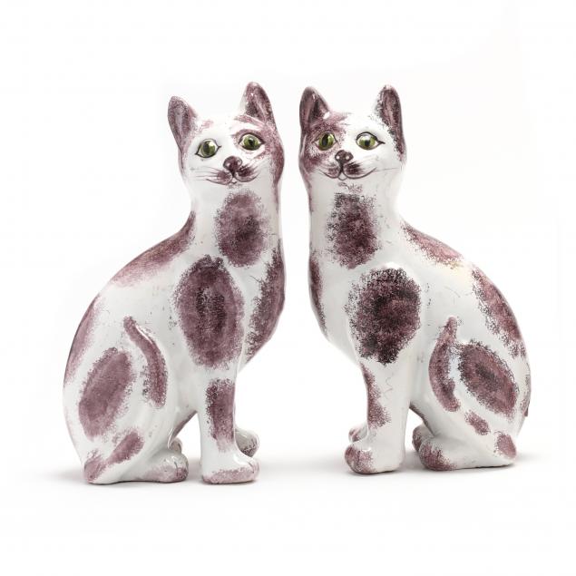 PAIR OF DELFT CAT FIGURINES 19th