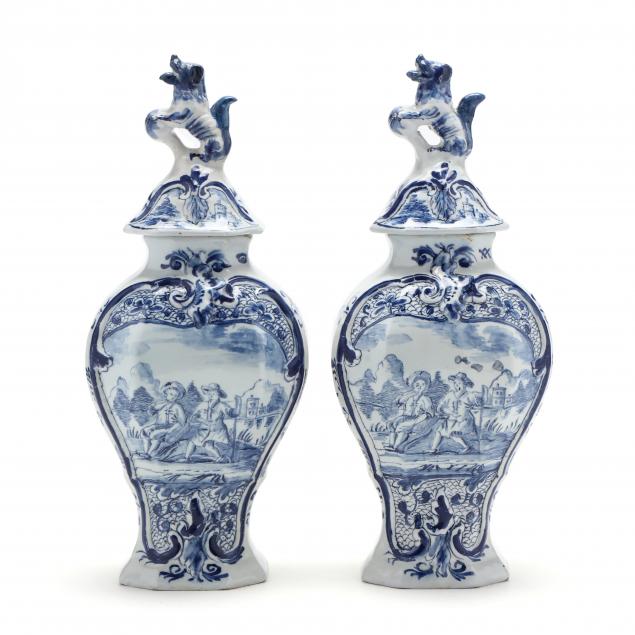 A PAIR OF DUTCH DELFT MANTEL VASES  34ac70