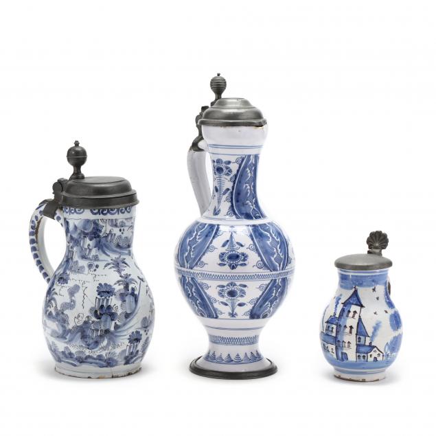 THREE DUTCH BLUE AND WHITE FLAGONS 34ac74