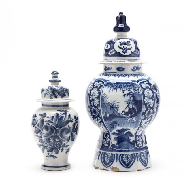 TWO DUTCH DELFT COVERED VASES 18th 34ac77