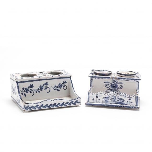 TWO DELFT BLUE AND WHITE INK WELLS 18th