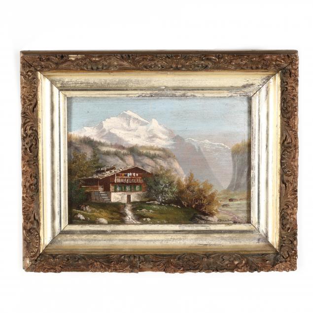 A VINTAGE ALPINE LANDSCAPE PAINTING