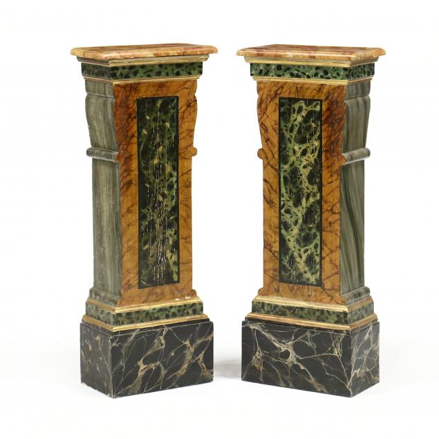 PAIR OF PAINT DECORATED WALL PEDESTALS