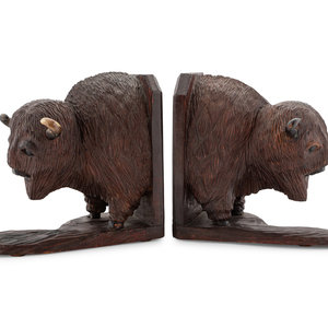 19th Century Carved Buffalo Bookends carved 34acd8