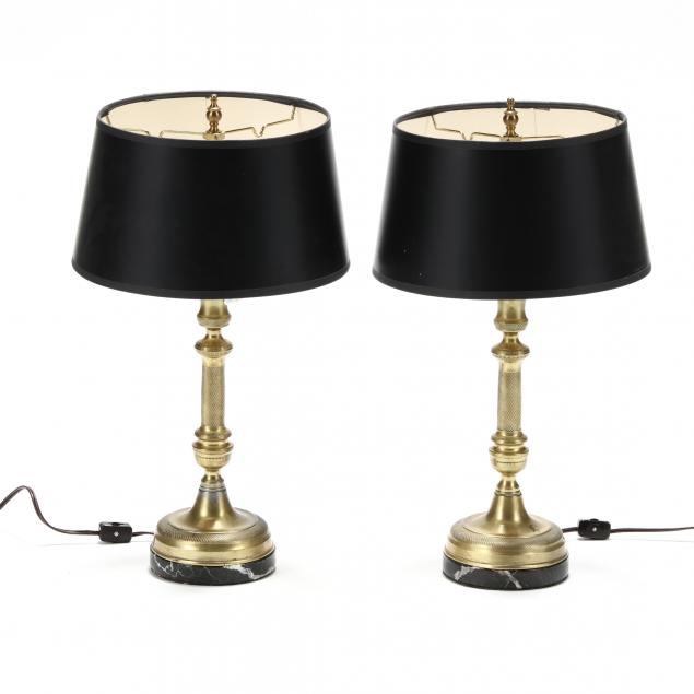 PAIR OF BRASS AND MARBLE CANDLESTICK