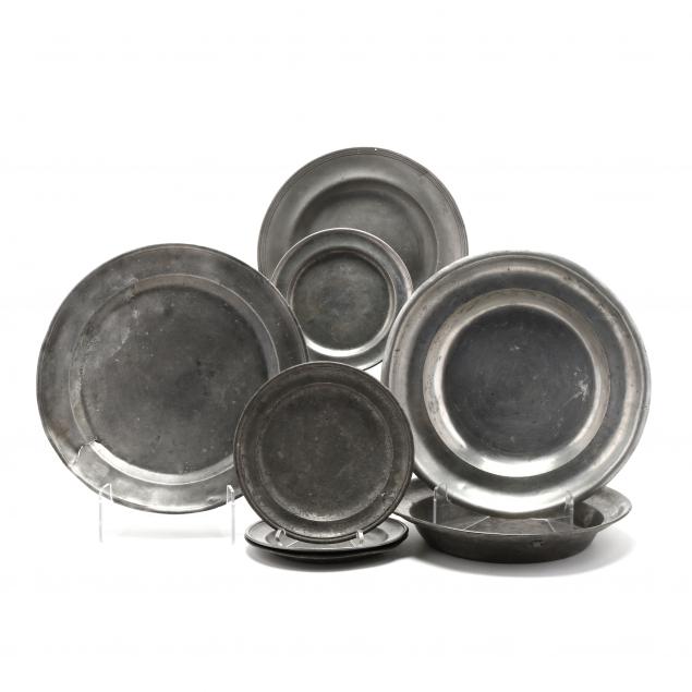 EIGHT PEWTER SERVING ITEMS 18th