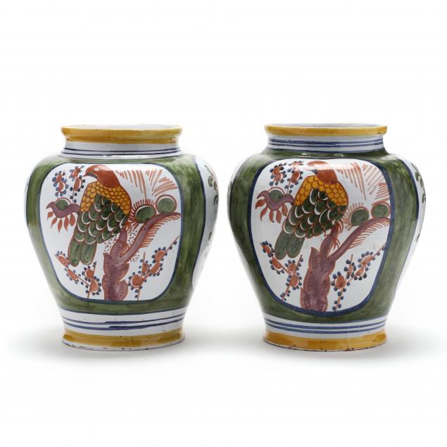 A PAIR OF DUTCH DELFT POLYCHROME VASES