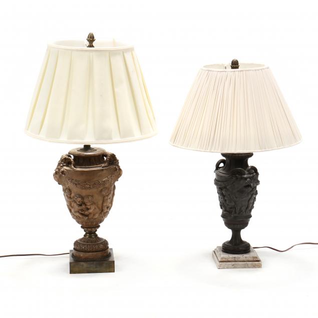 TWO FRENCH FIGURAL URN LAMPS Circa