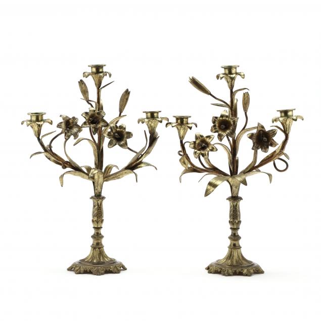 PAIR OF FRENCH GILT BRASS FLORAL