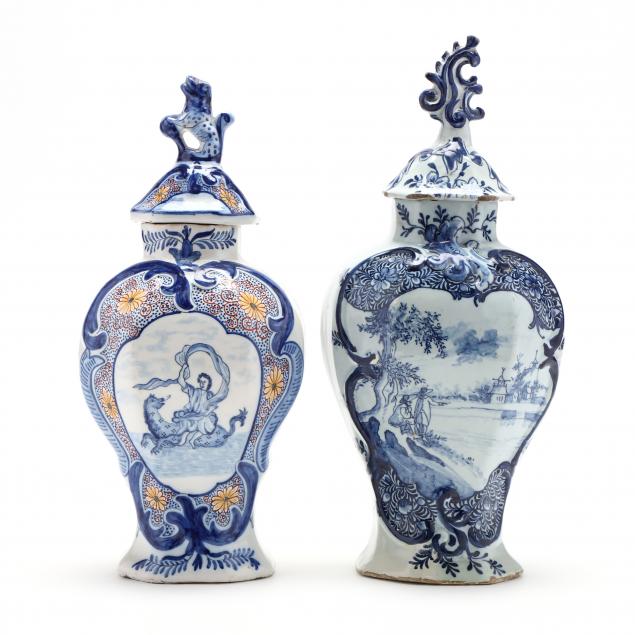 TWO DUTCH DELFT STRUCTURED VASES 34ad66