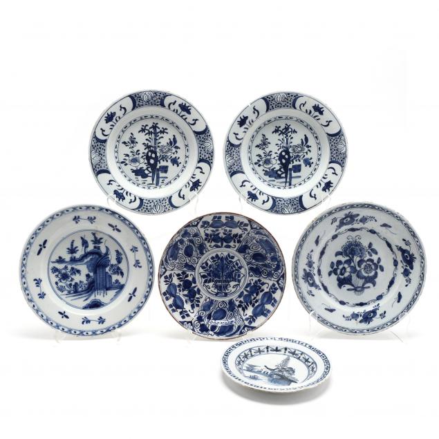 SIX BLUE AND WHITE DELFT CHINOISERIE