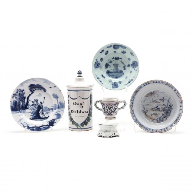 A SELECTION OF SIX ANTIQUE FAIENCE