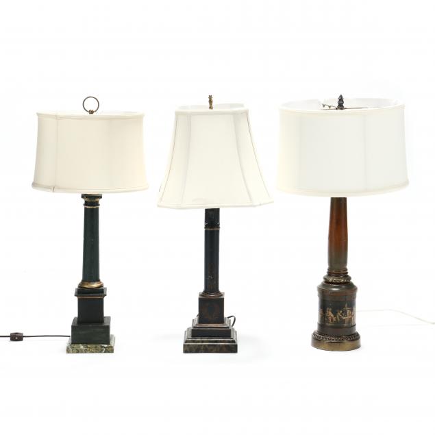 THREE COLUMNAR TABLE LAMPS The 34ad91