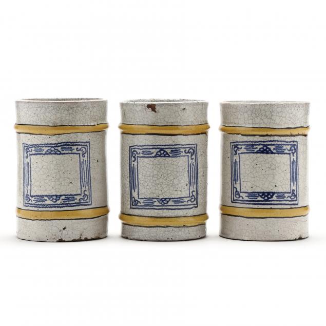 THREE POTTERY CANISTERS 19th century,