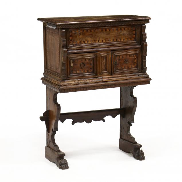 ANTIQUE ITALIAN INLAID WALNUT DIMINUTIVE