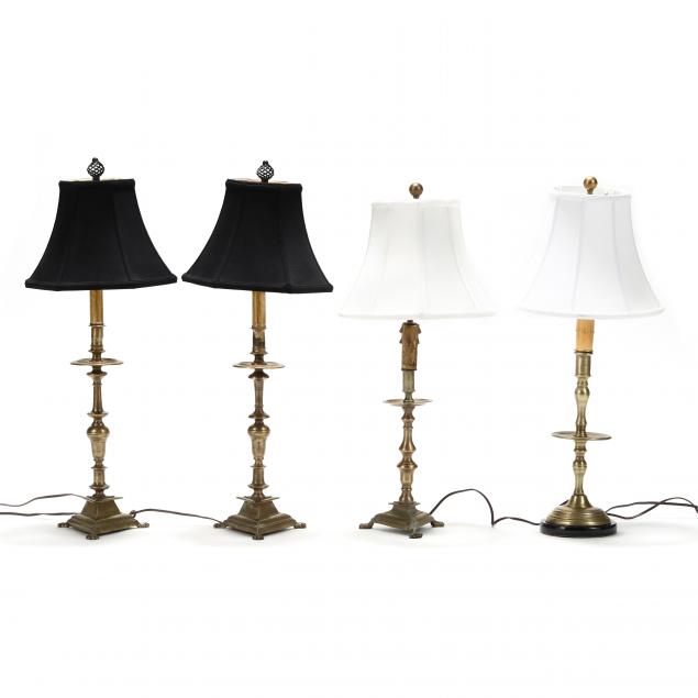 FOUR BRASS ALTAR CANDLESTICK LAMPS