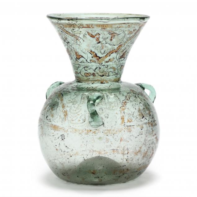 AN ISLAMIC PAINTED GLASS OIL LAMP