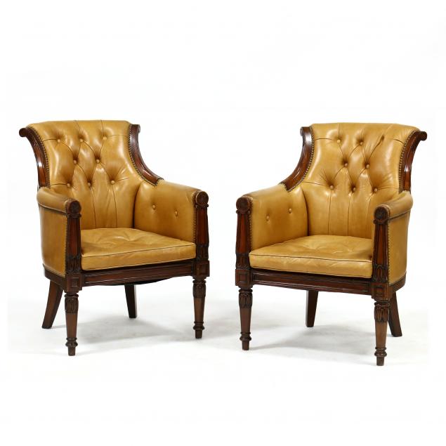 PAIR OF ENGLISH STYLE TUFTED LEATHER