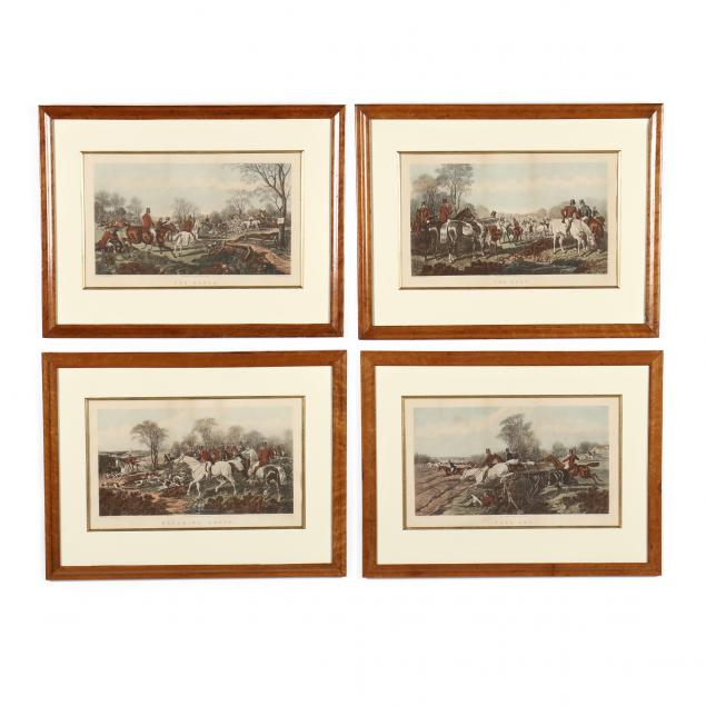 FOUR HAND-COLORED FOX HUNTING PRINTS