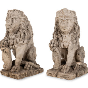 A Pair of Cast Stone Lion Figures 20th 34aec5