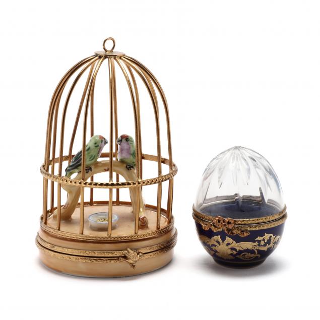 TWO LIMOGES TRINKET BOXES A gilded cage