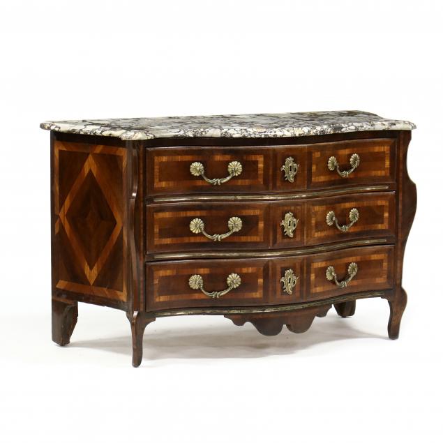 LOUIS XV INLAID MARBLE TOP COMMODE