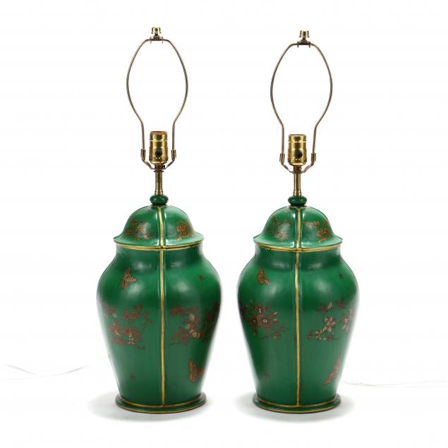 PAIR OF VINTAGE GREEN CHINOISERIE
