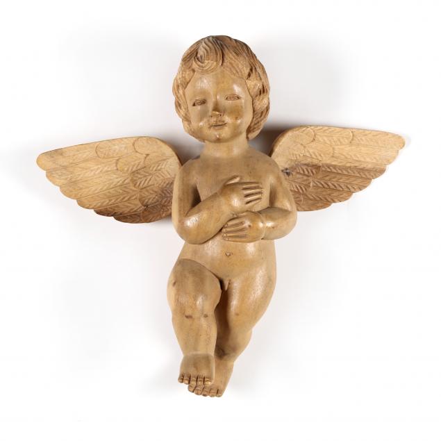 HANDCARVED WOOD PUTTO WALL MOUNT