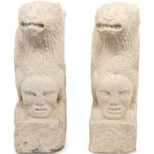 A Pair of Gothic Style Carved Marble 34b000