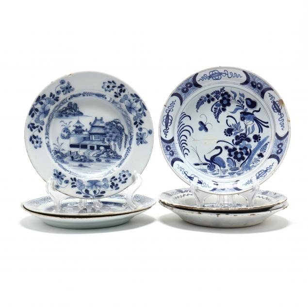 SIX ANTIQUE DELFT BLUE AND WHITE
