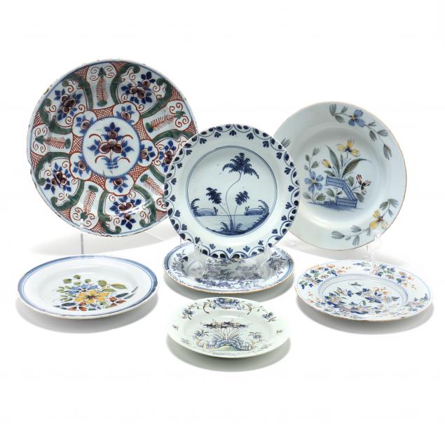 SIX ENGLISH DELFT PLATES AND A 34b017