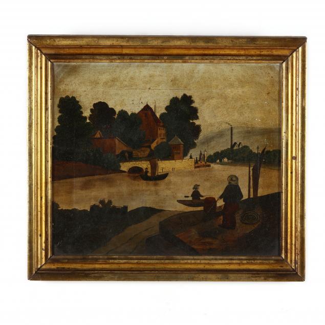 FOLKY CONTINENTAL SCENE OF A RIVER 34b05e