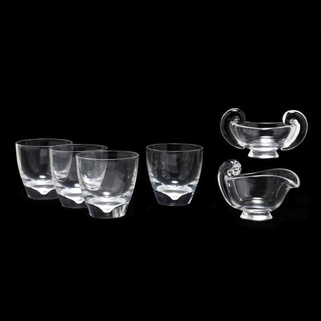 STEUBEN, SIX CRYSTAL TABLEWARE PIECES