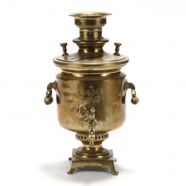 RUSSIAN BRASS SAMOVAR Two-handled