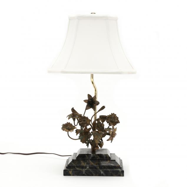 GILT FLORAL AND FAUX MARBLE TABLE LAMP