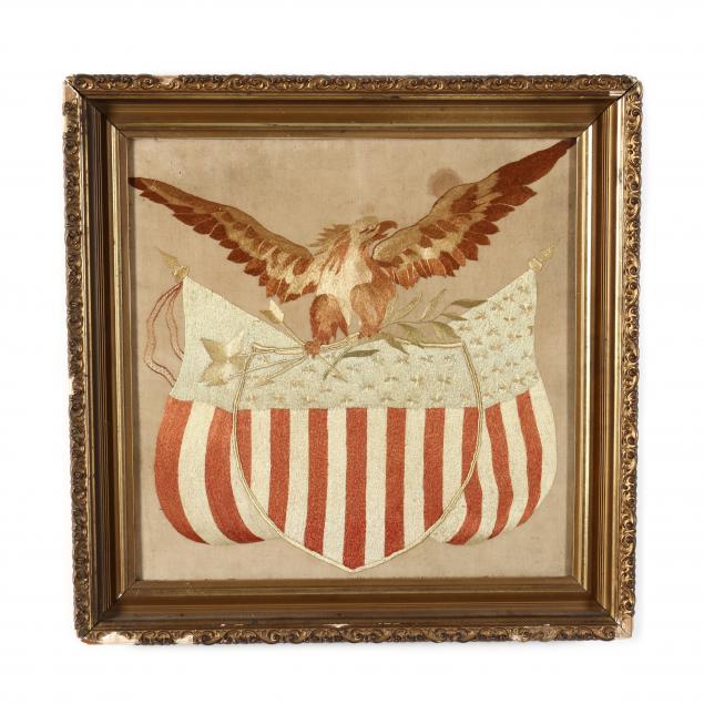 ANTIQUE PATRIOTIC SILK ENGRAVING WITH